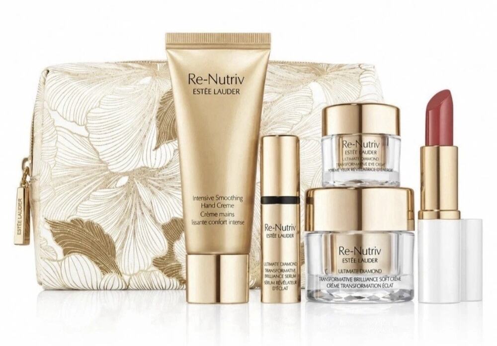 ESTEE LAUDER 6 PCS GIFT SET RE-NUTRIV ULTIMATE DIAMOND SKINCARE/LIP/POUCH SEALED